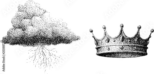 Cloud with roots and separate crown on white background
