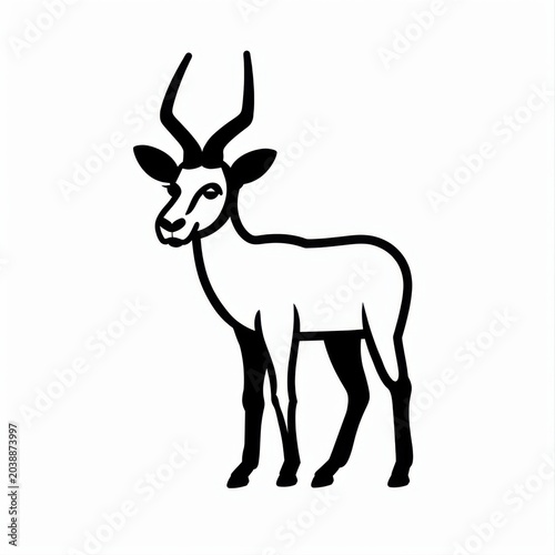 Elegant Goat Silhouette with Curved Horns on a Plain White Background