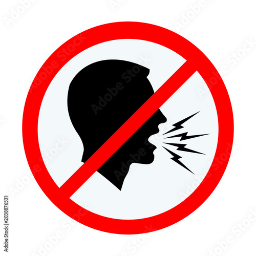 No talking or loud noise sign with a silhouette of a shouting person. Resizable and Editable. EPS, 10