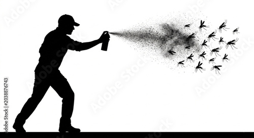 Photos Hand spraying insecticide on cockroach silhouette vector illustration
