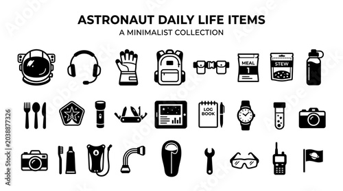 Obraz na płótnie Astronaut daily life items on a space station with technology and food