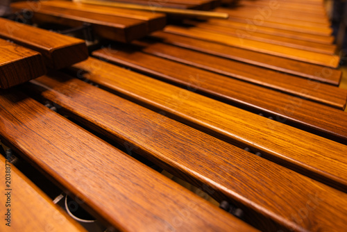 Quadro su tela Close up of classic wooden marimba bars in orchestra