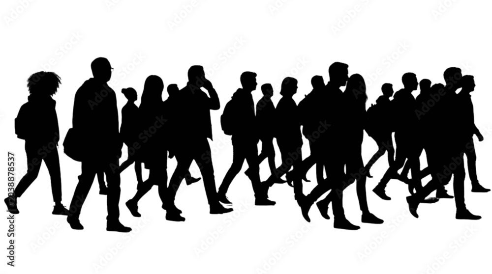 Obraz premium Silhouettes of people walking together in a group Vector