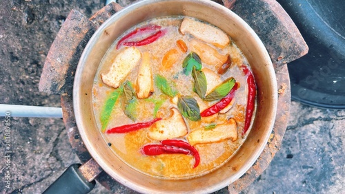 Spicy Tom Yum Soup, Traditional Thai Seafood Hot Pot