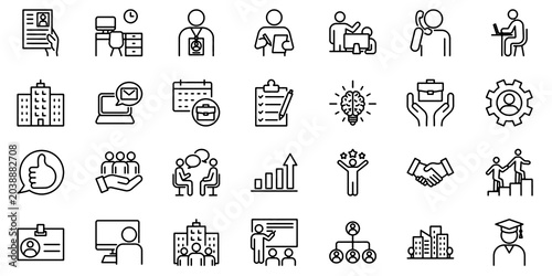 Bild auf Leinwand Internship Icon Set – Students, Training, Job, Resume, Interview, Teamwork, Business, Education, Mentor, ID, Phone Support