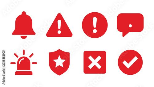 Set of red alert, warning, notification, and error icons for web and app interfaces.