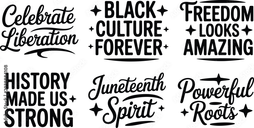 Fototapeta premium A collection of six distinct Juneteenth typographic quote designs featuring powerful black messages.