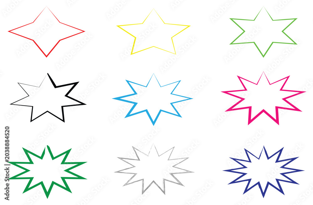 Obraz premium six white starburst shapes abstract graphic elements, design element. star vector icon on transparent background. Vector illustration. eps file 33.