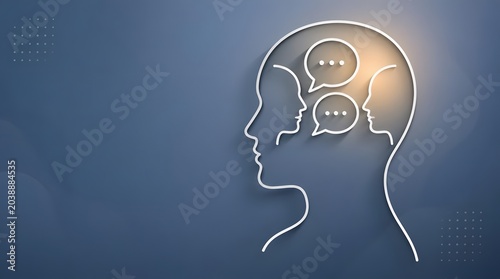 Abstract Blue Mind Icon Silhouette with Dialogue Bubbles