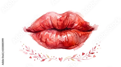 Hand Drawn Watercolor Style Lips for Kissing Day