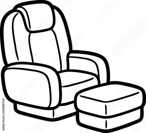 Schilderij op canvas Comfortable recliner chair and ottoman, line art illustration