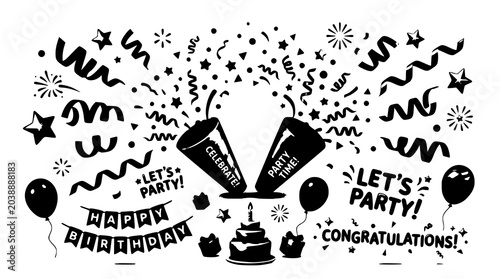 Quadro su tela Party confetti and carnival popper 3D vector bundle with colorful celebration el