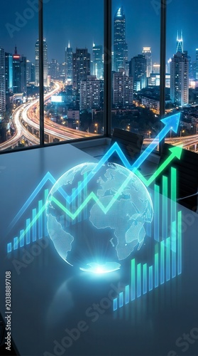 Global business growth projection in modern city office
