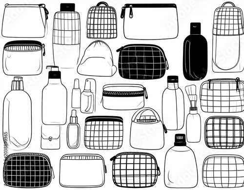 Cute Cosmetic Pouch Vector Collection with Makeup Bags, Toiletry Cases and Beauty Accessories Isolated on White Background