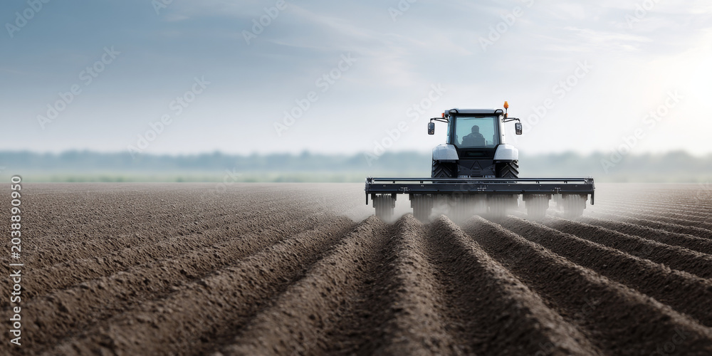 Fototapeta premium Tractor Preparing Soil in Agricultural Field