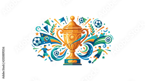 Golden trophy with soccer celebration illustration