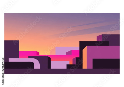 Tableau sur toile Minimalist Abstract Geometric Cityscape Background in Vaporwave Aesthetic with P