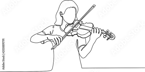 Schilderij op canvas Continuous line drawing of a person playing the violin, minimalist music illustr
