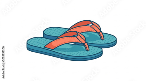 Tableau sur toile Pair of blue and orange flip flop sandals isolated on white.