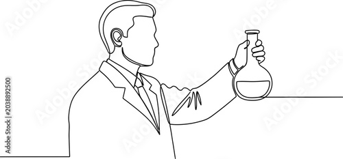 Scientist Holding Flask Continuous Line Drawing