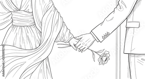 Romantic elegance, entwined hands holding a rose isolated on a transparent background, rose bouquet vintage, delicate hand-holding