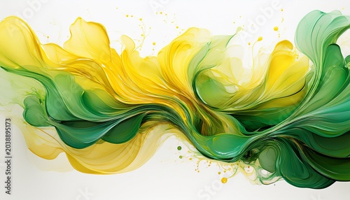 abstract spring energy concept with green and yellow fluid forms isolated on a white background