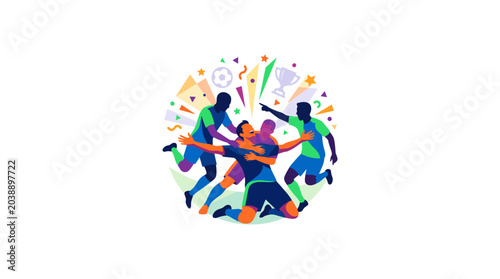 Cuadro en lienzo Team celebrating victory in colorful sports moment