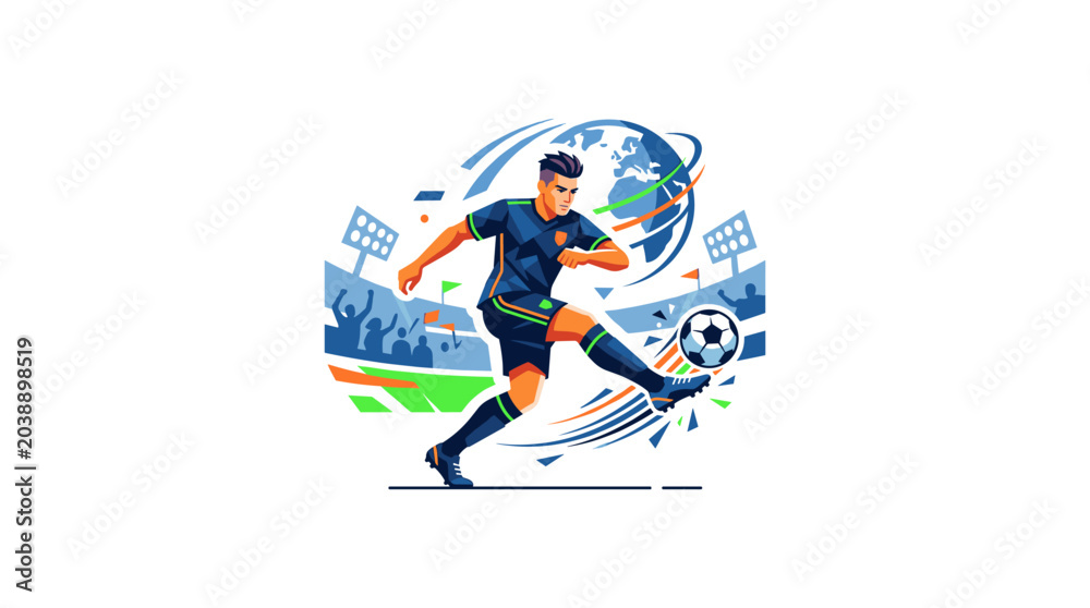 Fototapeta premium Soccer player kicking ball with dynamic background