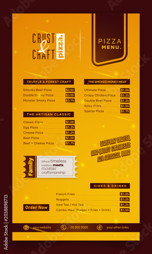 Food menu post template with soft light on background for pizza food advertisement