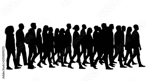 Bild auf Leinwand Silhouettes of people walking in a line Vector