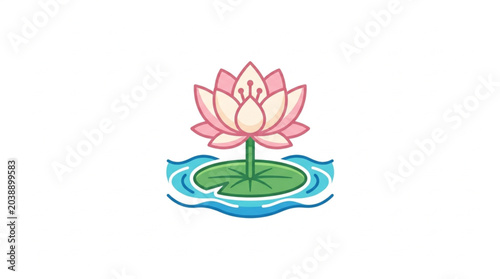 Foto Pink Lotus Flower Blooming in Water with Lily Pad.