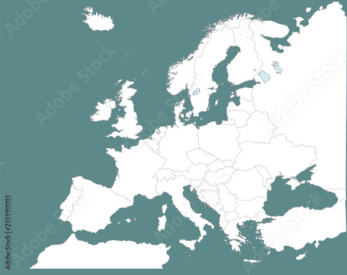 Map of Europe with Finland highlighted political outline blank template 