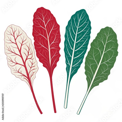 Four colorful beet leaves isolated on white background, vector illustration