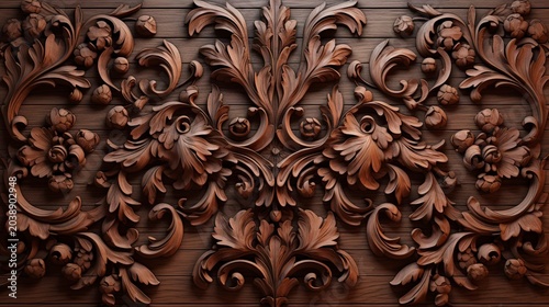 A photo of a vintage carved wood panel in architecture