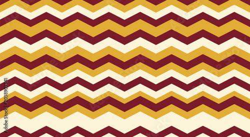 Konstfotografi Retro zigzag chevron pattern in maroon, gold, and cream seamless vector backgrou