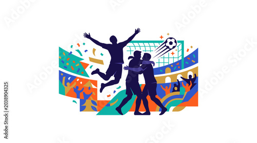 Photos Soccer player celebrating victory on field with teammates