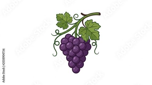 Tableau sur toile Purple Grapes on a Vine with Green Leaves.