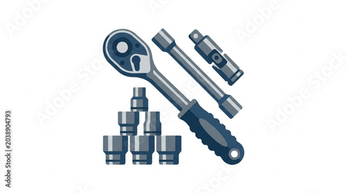 Slika na platnu Ratchet wrench and socket set for mechanical repairs.