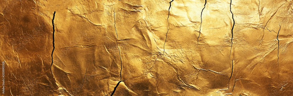 Fototapeta premium Gold background with a textured, metallic style. The background features a shimmering gold color with a rough, uneven surface. Festive, textured gold background with blank space.. 