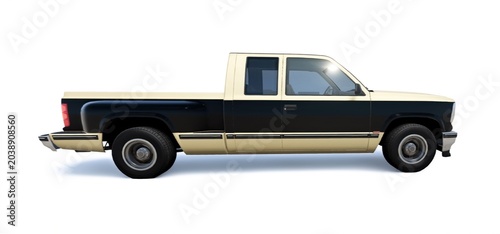 Photos Classic 3D rendering of a generic two-tone black and cream pickup truck isolated
