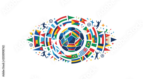 Colorful soccer world flags and players illustration