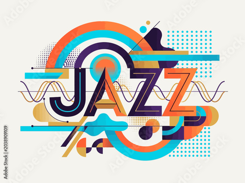 Canvas-taulu Abstract Jazz Music Typography Design with Geometric Shapes, Sound Waves, and Vi