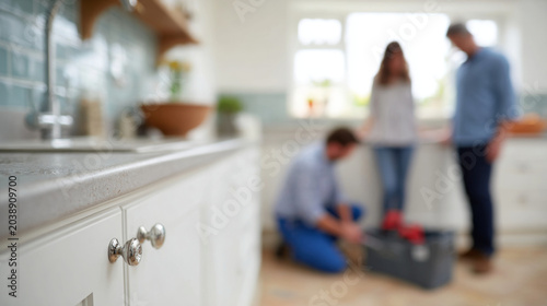 Home kitchen repair with family present