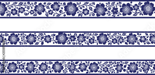 Blue floral border pattern with traditional vintage style for decorative design