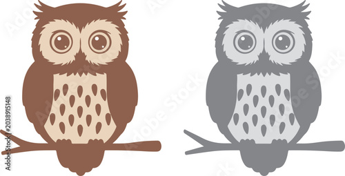 Photos Dual Minimalist Owl Vector Illustration: Gray and Earth-Tone Variations