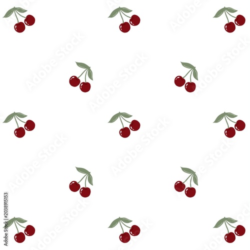 Seamless Cute Cherry Pattern on Soft Gray Background