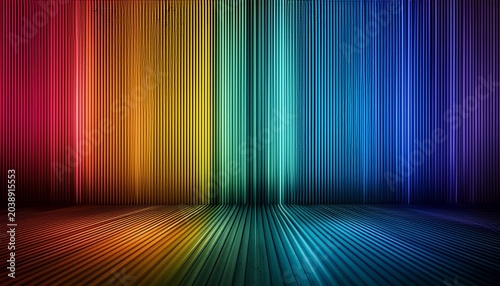 vertical multi colored lines running on the floor up the wall