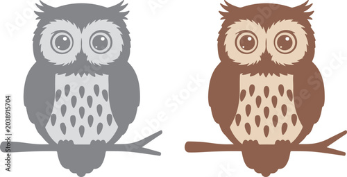 Fotografie Dual Minimalist Owl Vector Illustration: Gray and Earth-Tone Variations