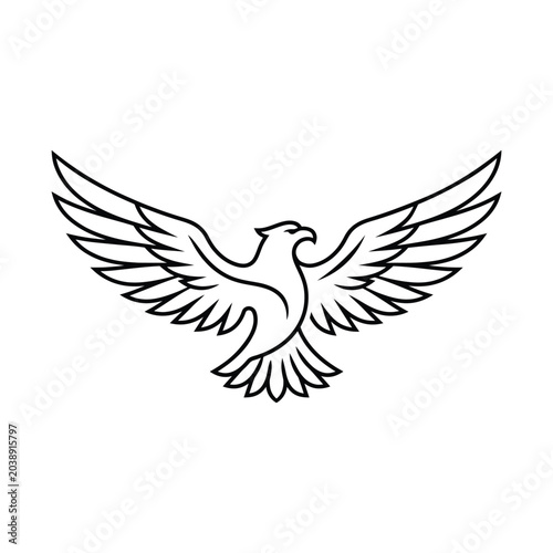 Flying eagle outline vector logo icon.