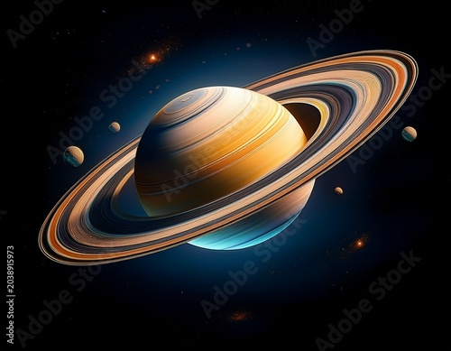 an artistic space view showcasing the gaseous giant saturn with its extensive and stunningly beautiful ring system providing a glimpse into the wonders of the solar system